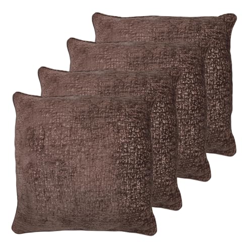 Kampala Hill Belmont Cushions with Covers Set of 4 Chenille Texture Filled Square Cushion Knife-Edge Finish Decorative 55x55cm Dusky