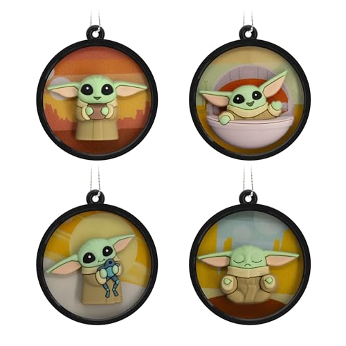 Hallmark Star Wars: The Mandalorian Grogu Scenes Mini Christmas Ornaments, Shatterproof, Set of 4, May The 4th