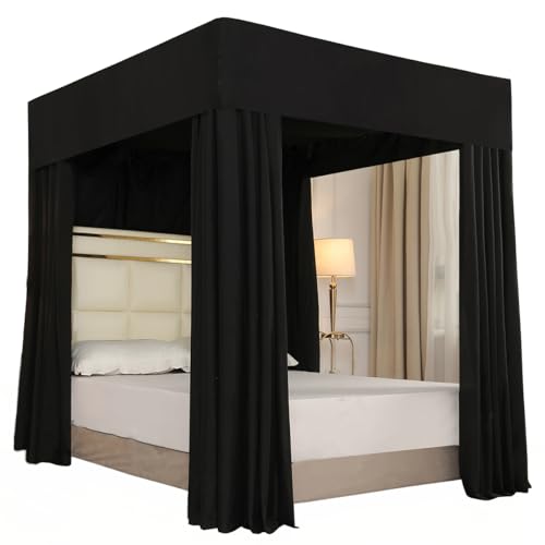 Mengersi Black Four Corner Post Bed Canopy Bed Curtains Sheer Canopy Bedroom Decoration Lightproof,Not Include Poles (King, Black)