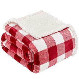 "Touchat Sherpa Red and White Buffalo Plaid Christmas Throw Blanket, Fuzzy Fluffy Soft Cozy Blanket, Fleece Flannel Plush Microfiber Blanket for Couch Bed Sofa (60"" X 70"", Red and White)…"