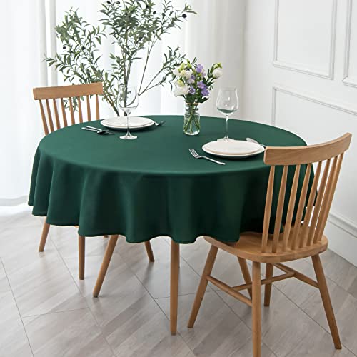 maxmill Round Textured Tablecloth Spill-Proof Wrinkle Free Soft Jacquard Table Cloth for Circular Table Cover, for Dining Room Buffet Banquet Parties Holiday Dinner, 70 Inch Hunter Green