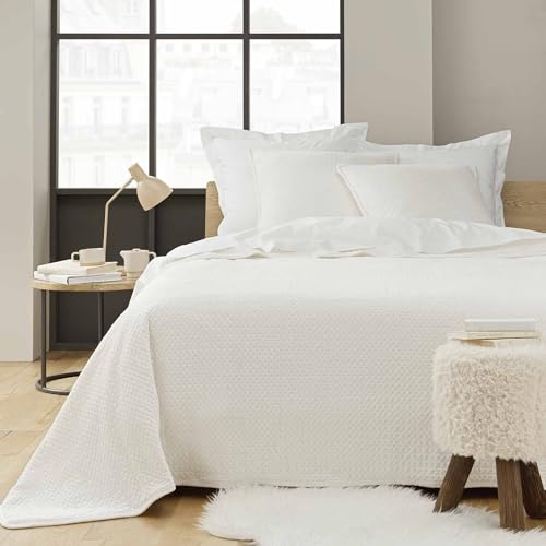 Douceur d'Intérieur, Quilted Bedspread (220 x 240 cm) and 2 Pillowcases (60 x 60 cm) Mylene Natural, Embossed Velvet with Sherpa