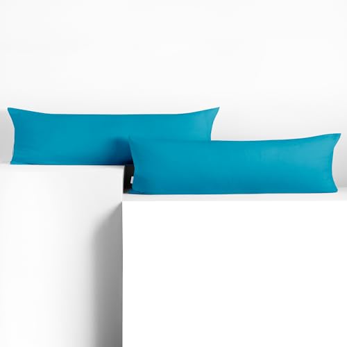DecoKing Set of 2 Pillowcases 40 x 200 cm, Jersey Knit, 100% Combed Cotton, zip closure, color Cyan, Amber
