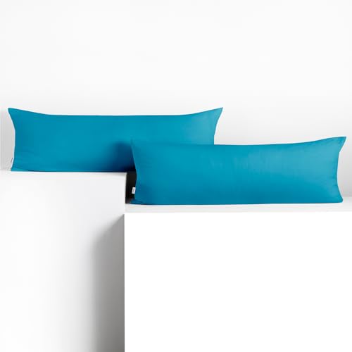 DecoKing 2 Pillowcases 40 x 200 cm Jersey 100% Combed Cotton Zip Cyan Amber