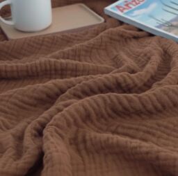 "KyraHome 100% Organic Cotton 50""x60"" Cotton Throw Blanket for Adult, Kid, Pre-Washed Natural Dyed, Breathable Lightweight Gauze Muslin Blanket for Summer, All-Season (Brown/Mocha)"