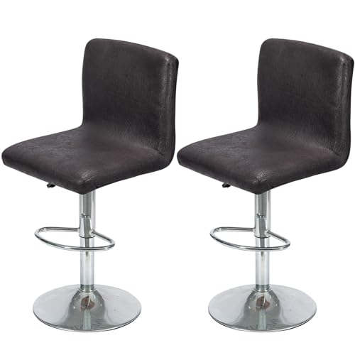 FUANGUI Bar Stool Covers Set of 2, Textured Faux Leather Stretch Bar Stool Chair Cover Slipcovers, Counter Stool Bar Chair Covers for Kitchen Pub Dining Room Retro Style Home Deco- Black