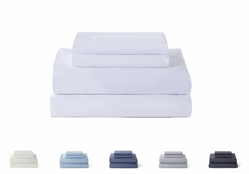 Todocama – 4-Piece Bedding Set – 5003 – Fitted Sheet – Top Sheet – Two Pillowcases 50 x 80 cm (Bed 90 x 190/200 cm, White)