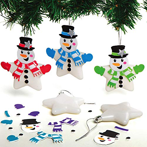 Baker Ross Snowman Star Bauble Kits – Pack of 6, Make Your Own Christmas Bauble Decoration, Christmas Decoration Craft Kit (AX514)