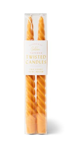 Paddywax Taper Candles Colorful Twisted Tapers Unscented Dinner Candle Set, 2-Pack, Golden