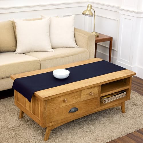 Solino Home Linen Navy Blue Table Runner 60 Inches - 100% Pure Linen Short Table Runner 14 x 60 Inch Ideal for Dresser and Coffee Tables - Spring, Summer, 4th of July - Fete
