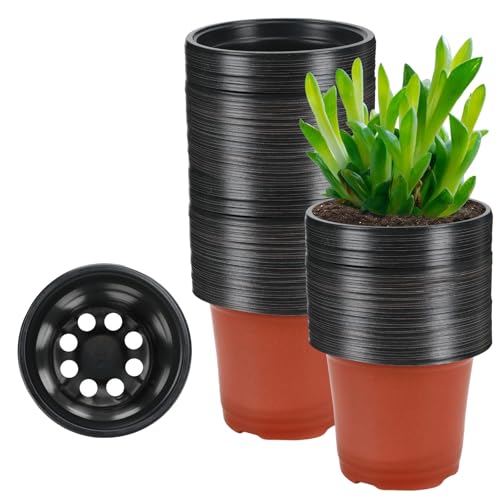 Augshy 110 Pcs 3.5 Inch Plastic Plant Pots, Nursery Pots for Succulents Seedlings, Small Plant Pots with Drainage Holes, Plastic Garden Pots for Home Gardening