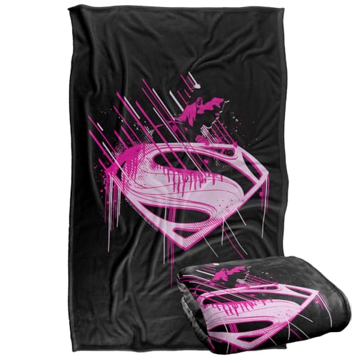 "LOGOVISION Kids Superman Man of Steel Character Pink Splatter Silky Touch Super Soft Throw Blanket 36""x58"""