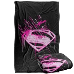 "LOGOVISION Kids Superman Man of Steel Character Pink Splatter Silky Touch Super Soft Throw Blanket 36""x58"""