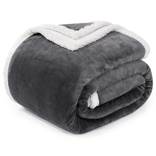 "BEAUTEX Sherpa Fleece Throw Blankets, Soft Fluffy Flannel Plush Blanket and Throw, Fuzzy Cozy Grey Cuddle Blankets for Couch Bed Sofa Adults (50"" x 60"", Grey)"