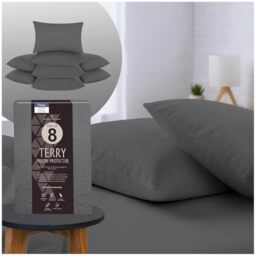 GC GAVENO CAVAILIA Pack of 4 Terry Towel Pillow Protector -Waterproof Pillow Protectors - Anti Allergy Towelling Pillow Cover - Soft & Breathable Pillow Protectors - Charcoal