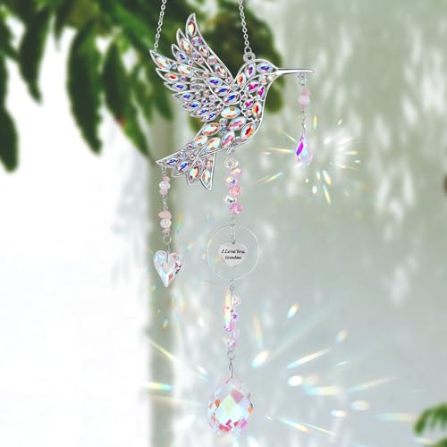 Gifts for Grandma, Hummingbird Gifts for Grandma, Nana, Grandmother, Mothers Day Birthday from Grandkids, Hanging Hummingbird Home Decor Sun Catchers Indoor Outside Decoration for Spring Garden
