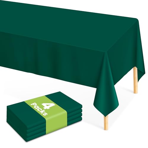 Mulbozy Dark Green Plastic Table Cloth Disposable 4 Pack, 54 ?? 108 Inch Tablecloths Rectangle, Green Plastic Table Cover for Party Decor