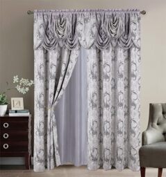 GLORY RUGS Jacquard Luxury 2 Curtain Panel Set with Attached Valance and Backing Bedroom Living Room Dining 54X84 inches Silver Gray