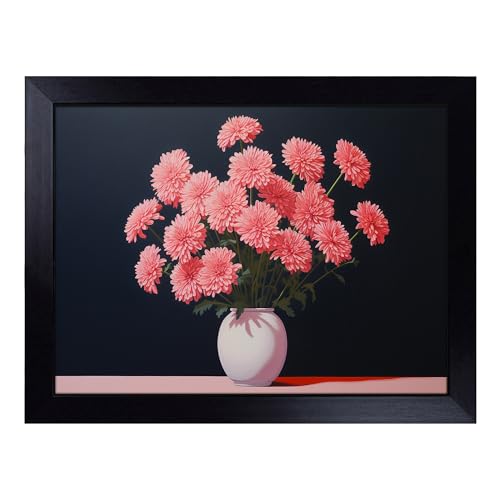 Lap Tray with Bean Bag Cushion, Chrysanthemums Minimalism - Handmade in the UK, Raised Wooden Edge, Padded Cushion, Heat-Resistant Wipe-Clean Surface, for Meals, Laptops and Crafts