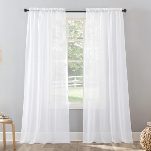 "No. 918 Erica Crushed Texture Sheer Voile Rod Pocket Curtain Panel, 51"" x 95"", White"