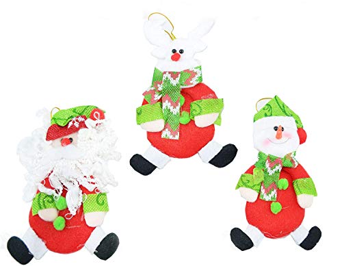 Shatchi 3 Handmade Novelty Christmas Tree Hanging Decoration Xmas Home Decor Stocking Fillers Santa Snowman Reindeer Teddy Toys Gifts 6113