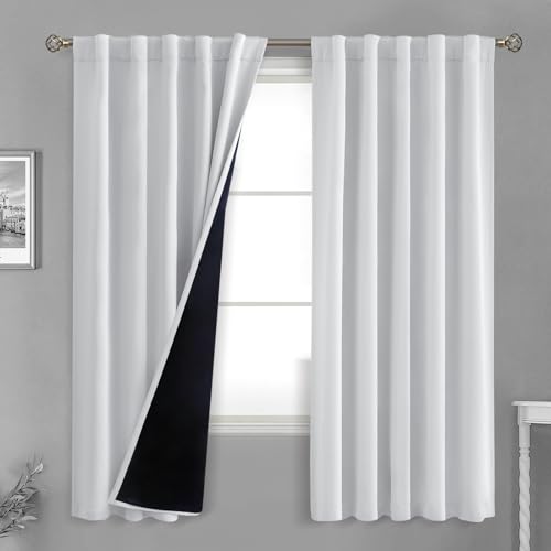 BGment Greyish White 100% Blackout Curtains 72 Inches Long with Noise-reducing Liner, Rod Pocket and Back Tab Double Layer Room Darkening Window Curtains for Bedroom, 2 Panels, Each 42 x 72 Inch