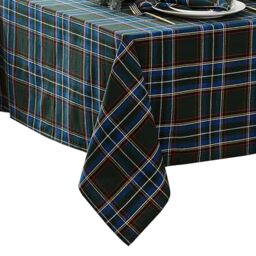 "Threadmade Elrene Home Fashions Stowe Tartan Holiday Plaid Christmas/Winter Cotton Rectangle Tablecloth, 52""x70"", Green"