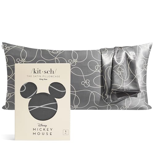 Disney Mickey Mouse x Kitsch Satin Pillowcase with Zipper – Softer Than Silk, Cooling Pillow Case for Hair & Skin, Wrinkle-Free, Machine Washable, King Size (19x36)