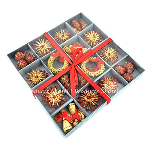 36pcs Hand Crafted Christmas Tree Hanging Ornament Decorations Wheat Straw Xmas Home Decor