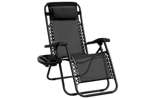 HomlyPro Zero Gravity Lounger Chair, Outdoor & Garden Sunloungers, Folding Reclining Patio Chair, Cup Holder, Soft Cushion and Headrest for Poolside, Camping, Coffee (Recliner Chair)