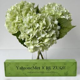 YalzoneMet 3 Pcs Light Green Real Touch Large Hydrangea Artificial Flowers, 21 Inch Latex Silk Faux Hydrangea for Home Wedding Decor Flower Arrangement