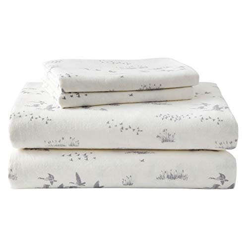 Eddie Bauer - Queen Sheet Set, Warm Breathable Cotton Flannel Bedding with Deep Pockets, Brushed for Extra Softness, Cozy Home Decor, Oeko-Tex Certified (Geese Meadow, Queen)