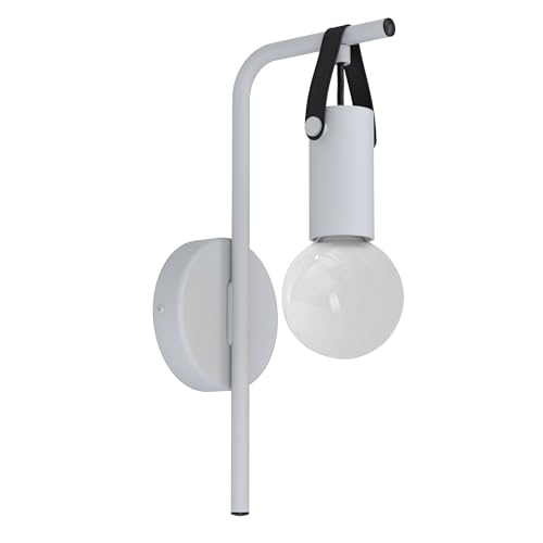 EGLO Apricale 1 Bulb Wall Light Industrial Modern Minimalism Interior Wall Light Steel and Leather Living Room Lamp Hallway Lamp in Light Grey Black E27 Socket