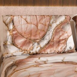 MARBLELIZED – Pair of Pillow Cases for Bed 50 x 80 cm, Printed Front/Back, Pillowcases, Pair of Elegant Pink Marble Effect Pillowcases, Gift Idea, 100% Made in Italy