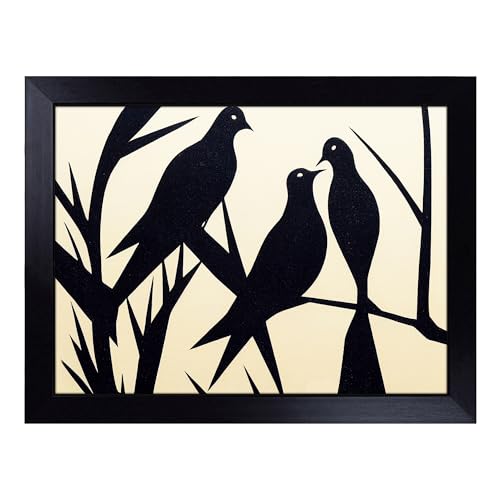 Lap Tray with Bean Bag Cushion, Spirited Bird Shadows Abstract - Handmade in the UK, Raised Wooden Edge, Padded Cushion, Heat-Resistant Wipe-Clean Surface, for Meals, Laptops and Crafts
