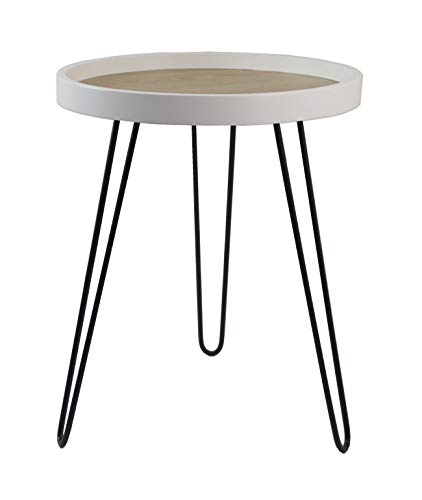 ASPECT Maisie Wood and Steel Side End Table-Ash Veneer Top, Black Hairpin Style Legs, Metal, 40 dia x 49(H) cm
