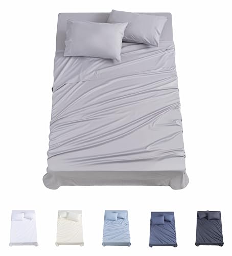 Todocama 4-Piece Bed Sheet Set – 3001 – Fitted Sheet – Top Sheet – Two Pillowcases 50 x 80 cm (Bed 105 x 190/200 cm, Light Grey)