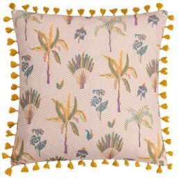 furn. Chamae Polyester Filled Cushion – Botanical Floral Desert Tassel Trim Decorative Pillow (Coral – 50x50cm)