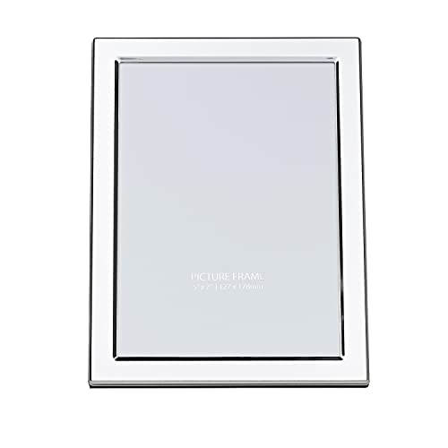 "Quality Modern Silver Plated Contemporary 5"" x 7"" Single Picture Photo Frame Landscape or Portrait for Table - Black Velvet Backing"