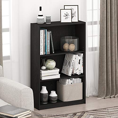 Furinno JAYA Book Shelf, 3-Tier Bookshelf, Bookcase with Adjustable Shelves, 24.1cm x 62.2cm x 102.4cm, for Living Room, Bedroom, Home Office, Darkwood