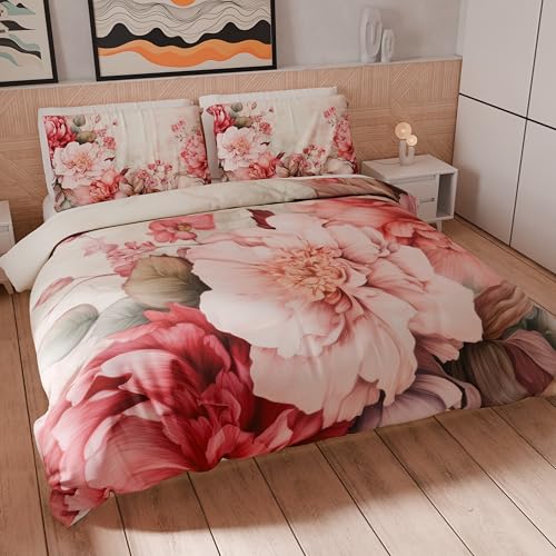 PETTI Artigiani Italiani - Single Duvet Cover Set 135 x 200 cm (1 Pillowcase 75 x 50 cm Included), Microfibre Duvet Cover Set with Digital Floral Print 04 152 - Made in Italy