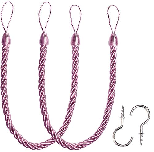 BEL AVENIR Curtain Ropes Tiebacks Tie-Backs, Curtain Handmade Holdbacks with 2 Metal Screw Hooks (Pink, 2pack)