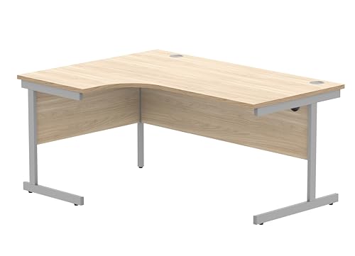 Office Hippo Essentials Left Corner Desks, Home Writing Computer Desk Office Desk For Work Place Or Home, Home Office Radial Desk With Cable Port Management, Silver Frame, Canadian Oak, 160 x 120cm