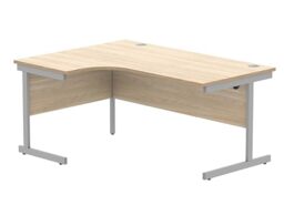 Office Hippo Essentials Left Corner Desks, Home Writing Computer Desk Office Desk For Work Place Or Home, Home Office Radial Desk With Cable Port Management, Silver Frame, Canadian Oak, 160 x 120cm