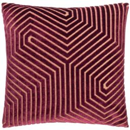 Paoletti Evoke Velvet Polyester Filled Cushion – Luxurious Chevron Pattern Decorative Square Pillow With Filling (Burgundy - 45x45cm)