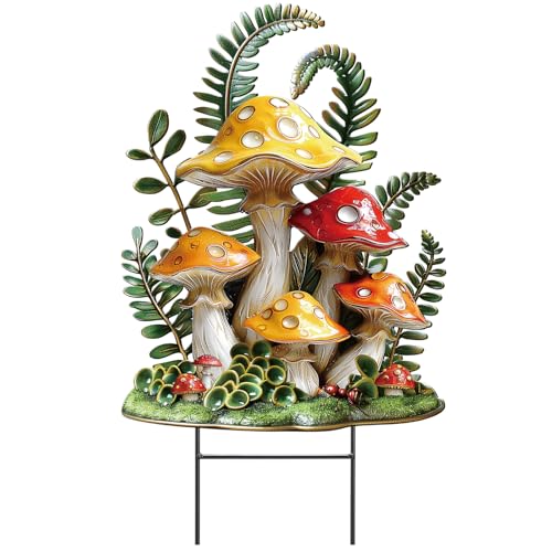 Amyhill Spring Summer Mushroom Garden Stakes Yard Signs with Metal Stakes Waterproof Lawn Sign Outdoor Decorations for Holiday Garden Lawn Decor