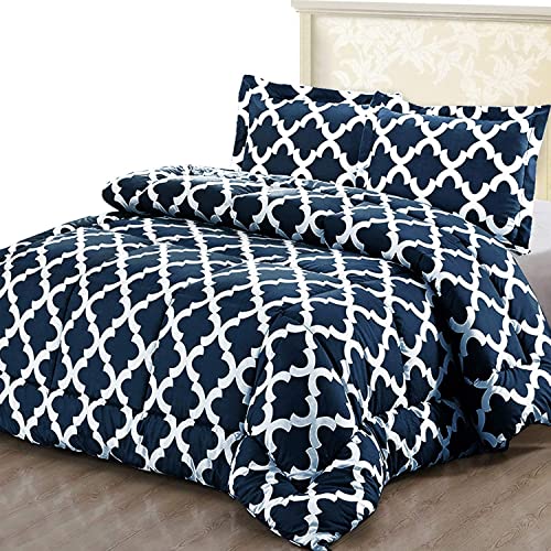 ComfyWell Single Duvet - Printed Comforter Bedspreads, Coverlets & Sets, 1 Pillowcases Warm and Anti Allergy All Season Coverless Duvet, Throws For Bed. (Single (135x200cm), Navy Blue)