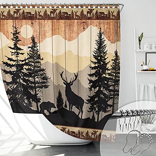 "Witzest Rustic Hunting Deer Shower Curtain Set for Bathroom, Forest Woodland Cabin Bathroom Decorations, Farmhouse Country Lodge Bathroom Decor Polyester Fabric-72"" x 72"""
