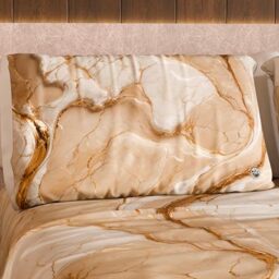 MARBLELIZED – Pair of Pillow Cases for Bed 50 x 80 cm, Printed Front/Back, Pillowcases, Pair of Elegant Beige Marble Effect Pillowcases, Gift Idea, 100% Made in Italy
