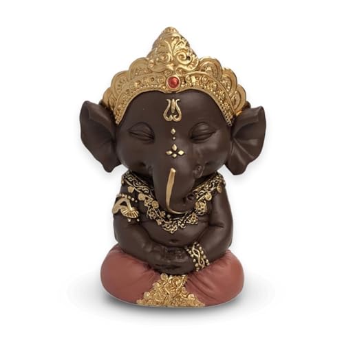 Ganesh 2 Statue ??? Lucky Charm ??? Zen and Feng Shui Decoration ??? To Create A Relaxing and Spiritual Ambiance ??? Gift Idea ??? Height: 11.5 cm ??? Colour: Green and Brown ??? Zen'Light